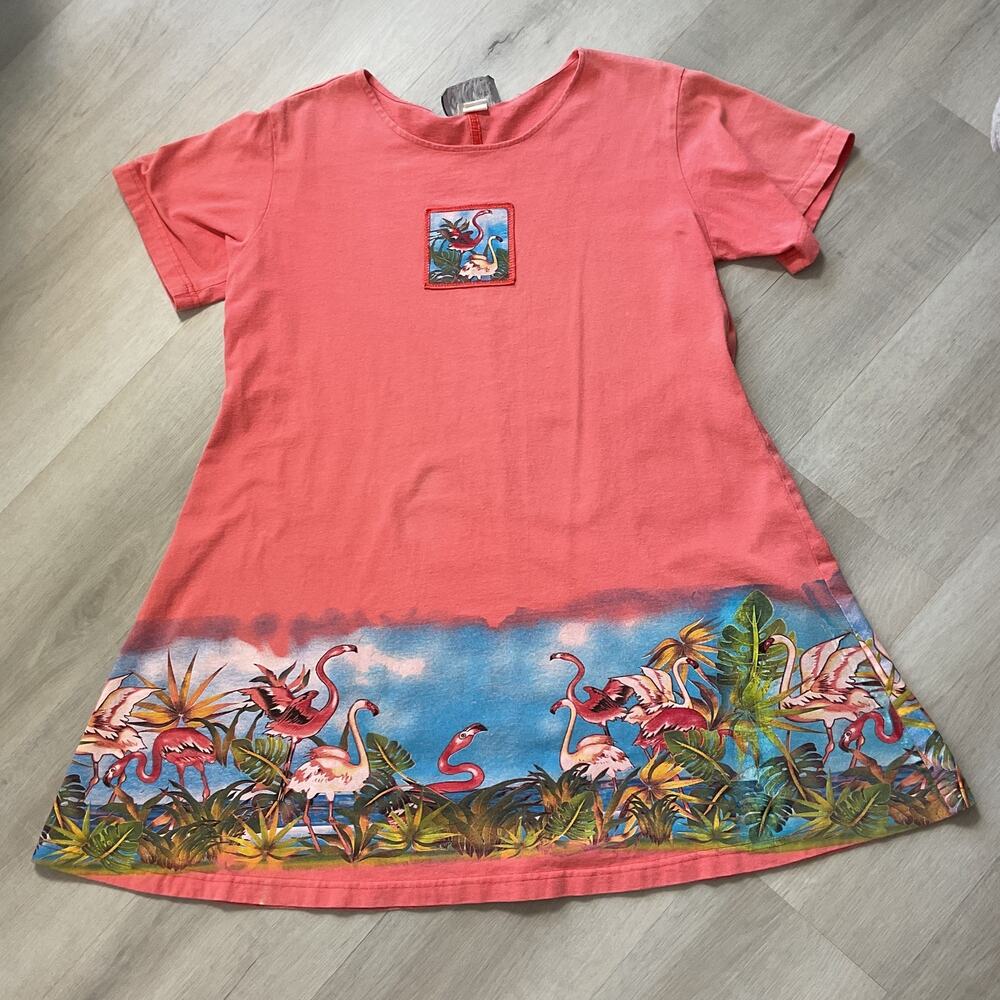 Cover Charge Crew Neck Pink Flamingo Pullover Dress